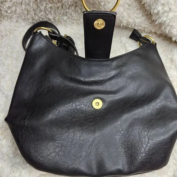 Anthropologie Mabel Black Vegan Leather Hobo Cresent Shape Purse - Picture 3 of 7